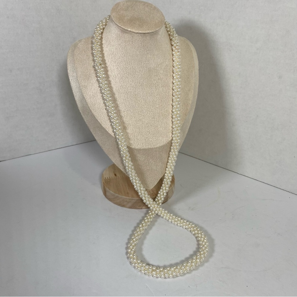 Vintage Long Necklace Ivory Color Faux Pearl Cluster Twist